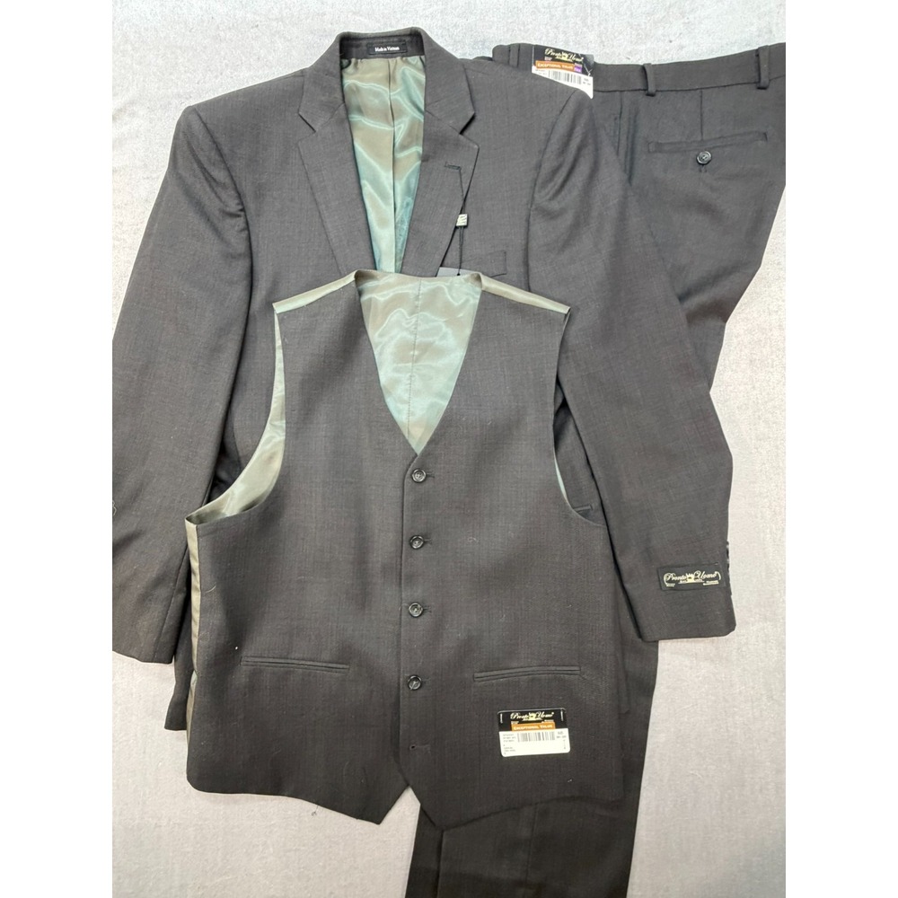 New Pronto Uomo Men 3 Piece Suit 100% Wool Size 38R/32W Black